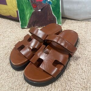 Steve Madden Brown Leather Slide Sandals